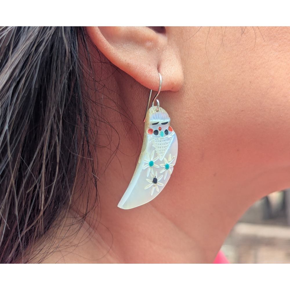Zuni‎ Sterling Silver Dragonfly Dangle Earrings Corn Maiden Kachina Jewelry **